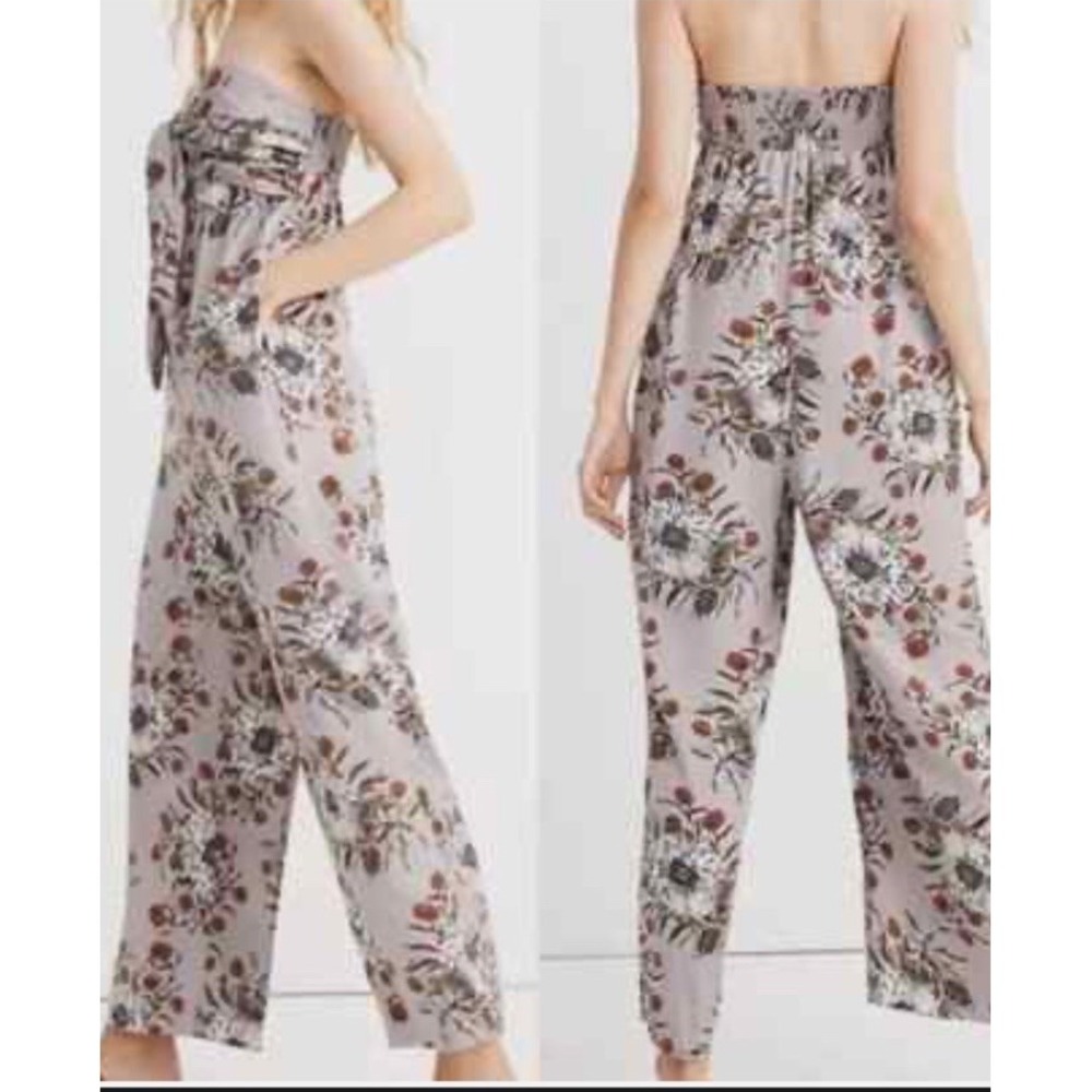 Madewell Strapless Tie-Front Jumpsuit in Painted Blooms Violet Dusk‎ Size P4